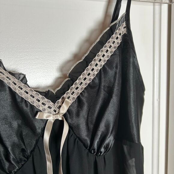 VINTAGE Y2K Linea Donatella Women's Micro Mesh and Satin Black Dress w Lace - Picture 4 of 5